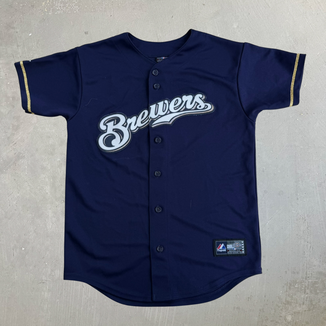 Vintage Youth Milwaukee Brewers Ryan Braun MLB Majestic Made In USA Baseball Jersey - Youth L
