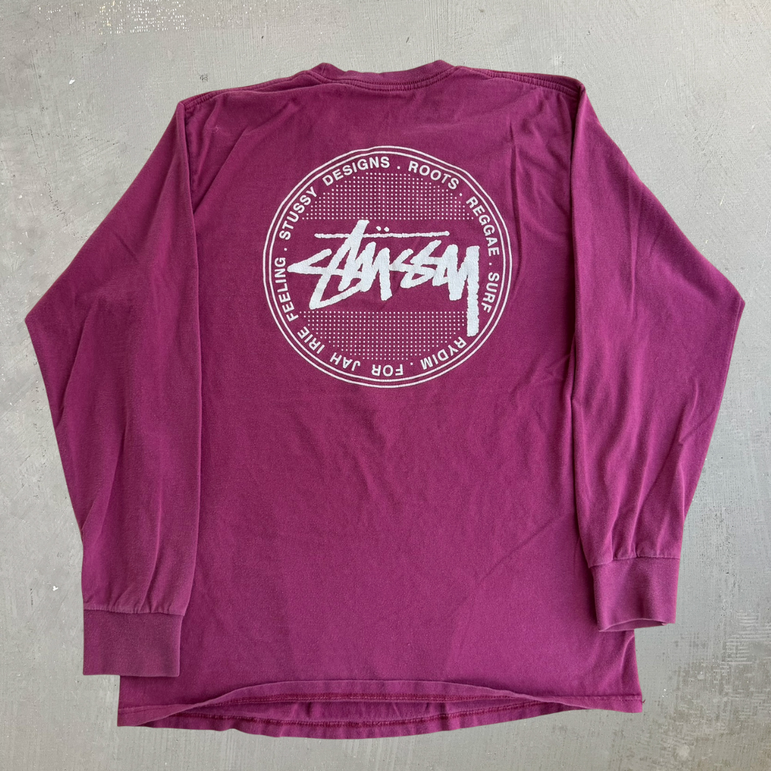 J- Vintage Stussy Logo Reggae Surf Roots Graphic Long Sleeve Tee - M