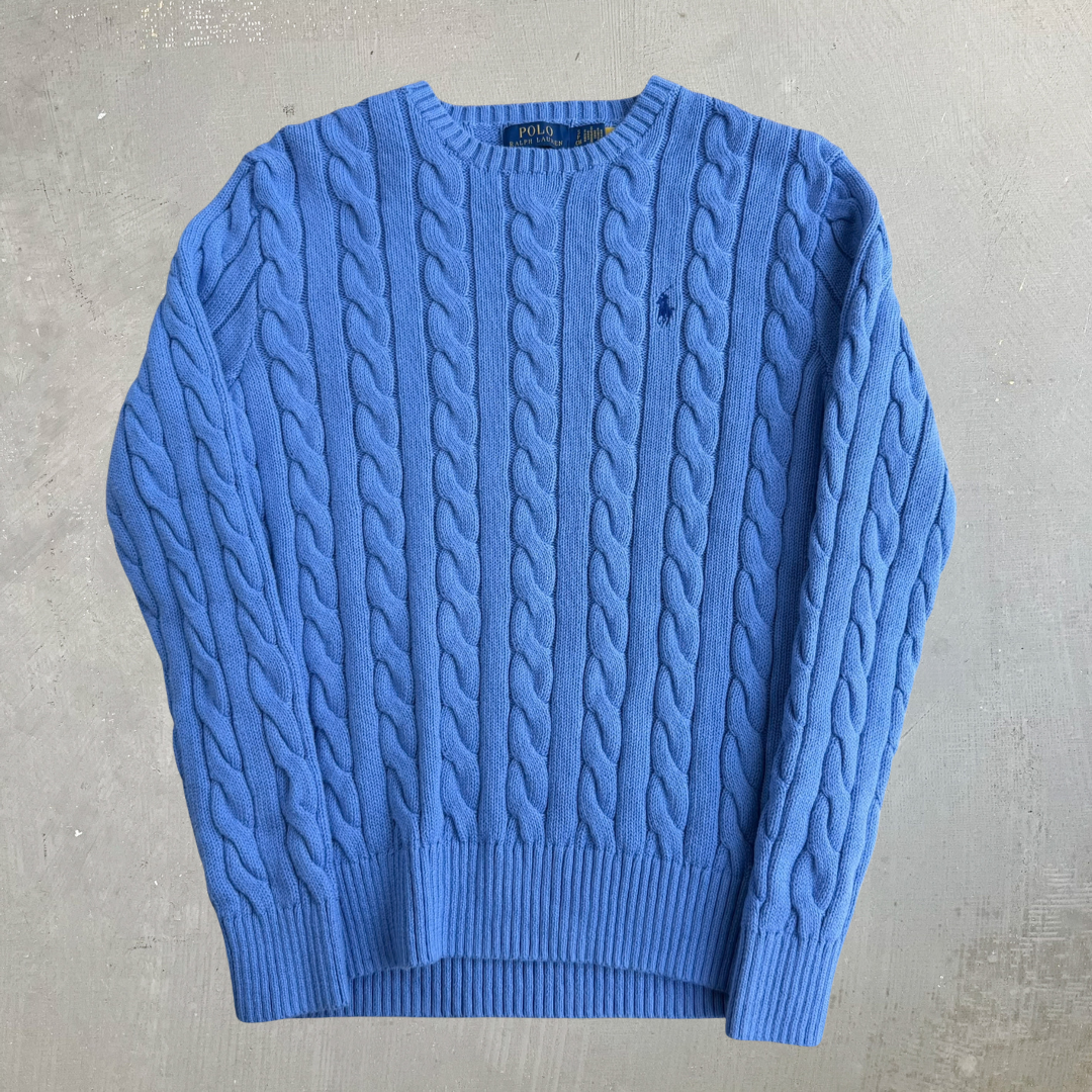 Women's Polo RL Embroidered Logo Baby Blue Knit Sweater - Women's S