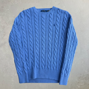 Women's Polo RL Embroidered Logo Baby Blue Knit Sweater - Women's S