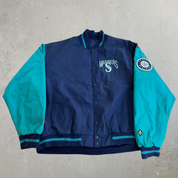 J- Vintage 90s Seattle Mariners MLB #1 Apparel Embroidered Logo Made In USA Winter Bomber Jacket - XL