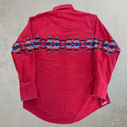J- Vintage Wrangler Western Graphic Red Snap Button Down Shirt - L