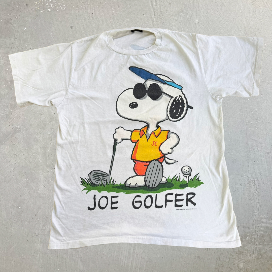 Vintage 90s Peanuts Snoopy Joe Golfer Graphic Made In USA Single Stitch Tee - L