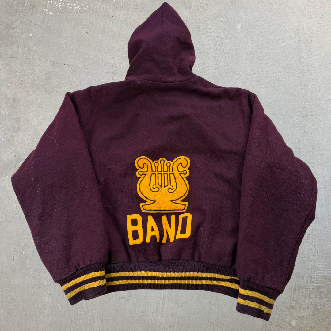 J- Vintage College Marching Band Made In USA Hooded Varsity Jacket - M