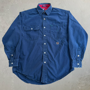 J- Vintage 90s Tommy Hilfiger Embroidered Crest Snap Button Down Shirt - S