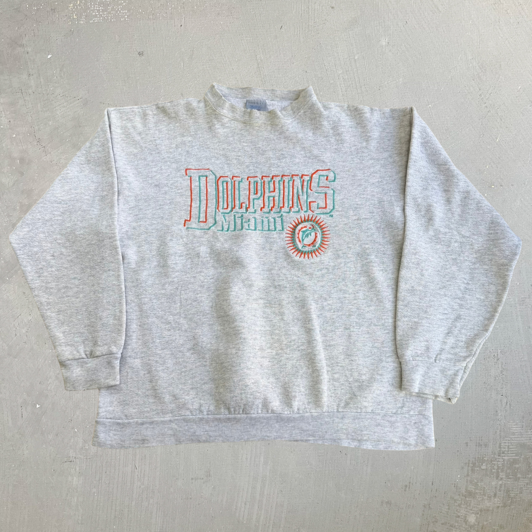 J- Vintage Miami Dolphins NFL Logo 7 Embroidered Graphic Crewneck - L