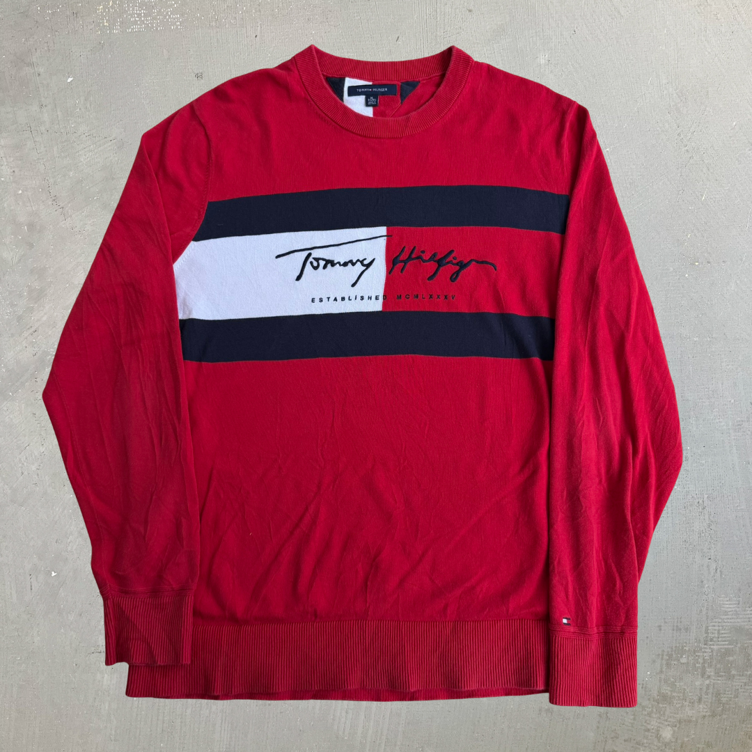 J- Vintage Tommy Hilfiger Embroidered Logo Knit Sweater - XL