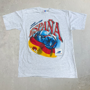 J- Vintage '98 World Cup Spain Flag & Text Graphic Single Stitch Tee - L
