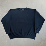 J- Vintage 90s Nike Embroidered Swoosh Made In USA Black Crewneck - XL