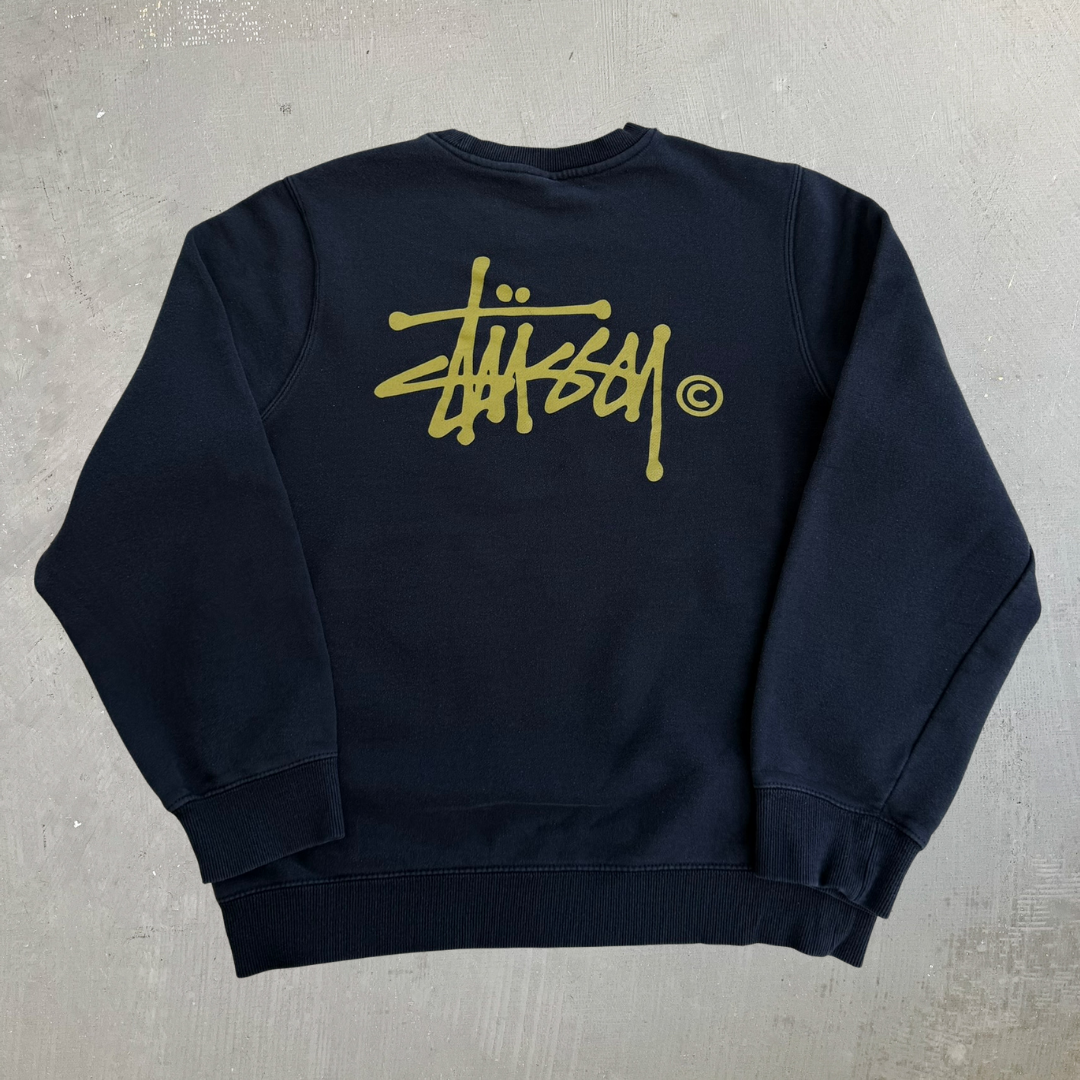 J- Vintage Stussy Gold Cursive Text Logo Crewneck - L