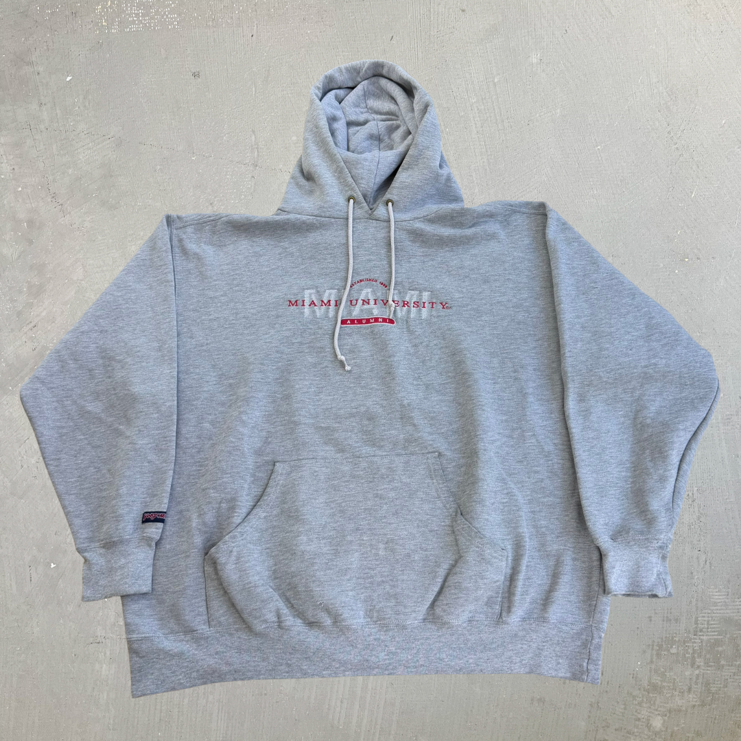 J- Vintage University Of Miami Embroidered Logo Jansport Hoodie - L
