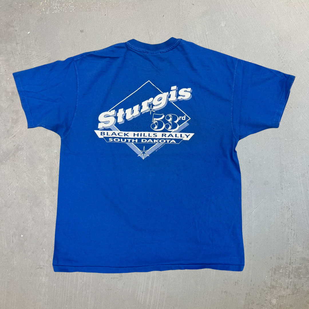 J-  Vintage '93 Harley Davidson Sturgis Black Hills Rally Graphic Made In USA Single Stitch Tee - XL
