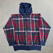 J- Vintage 90s Polo Sport RL Embroidered Text Plaid Zip Up Hoodie - M