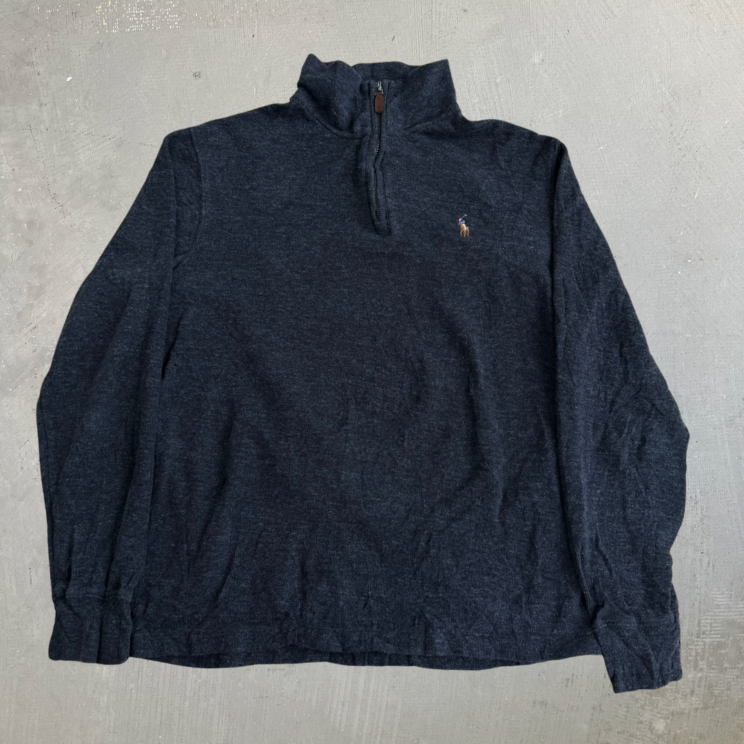 J- Vintage Polo RL Embroidered Logo Quarter Zip Knit Sweater - S
