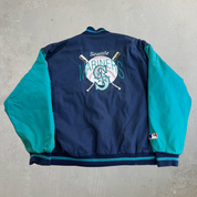 J- Vintage 90s Seattle Mariners MLB #1 Apparel Embroidered Logo Made In USA Winter Bomber Jacket - XL