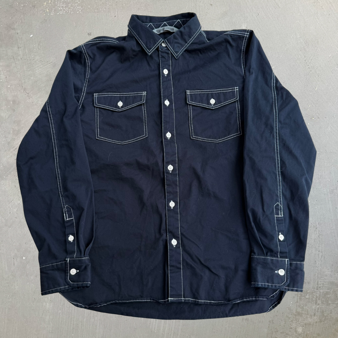 J- Harley Davidson Text Logo Button Down Shirt - L Slim