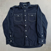 J- Harley Davidson Text Logo Button Down Shirt - L Slim