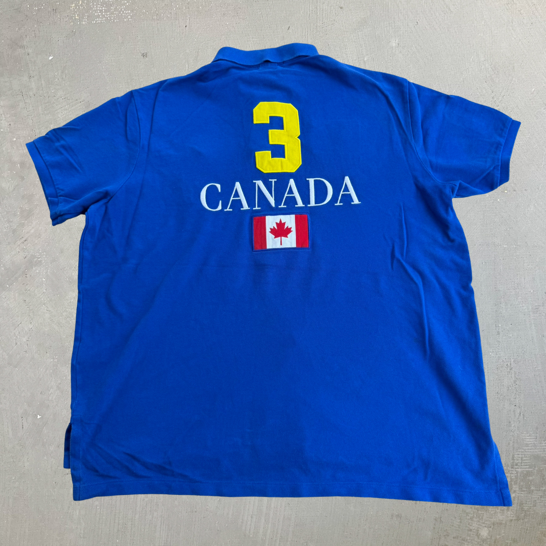 J- Vintage Polo RL Canada Embroidered Flag Text & Logo Short Sleeve Polo Shirt - XL