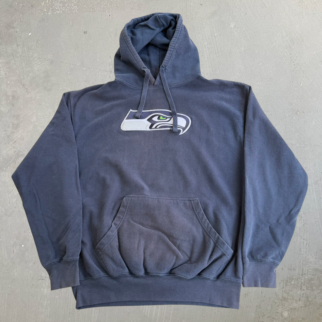 J- Vintage Seattle Seahawks NFL Embroidered Logo Hoodie - L