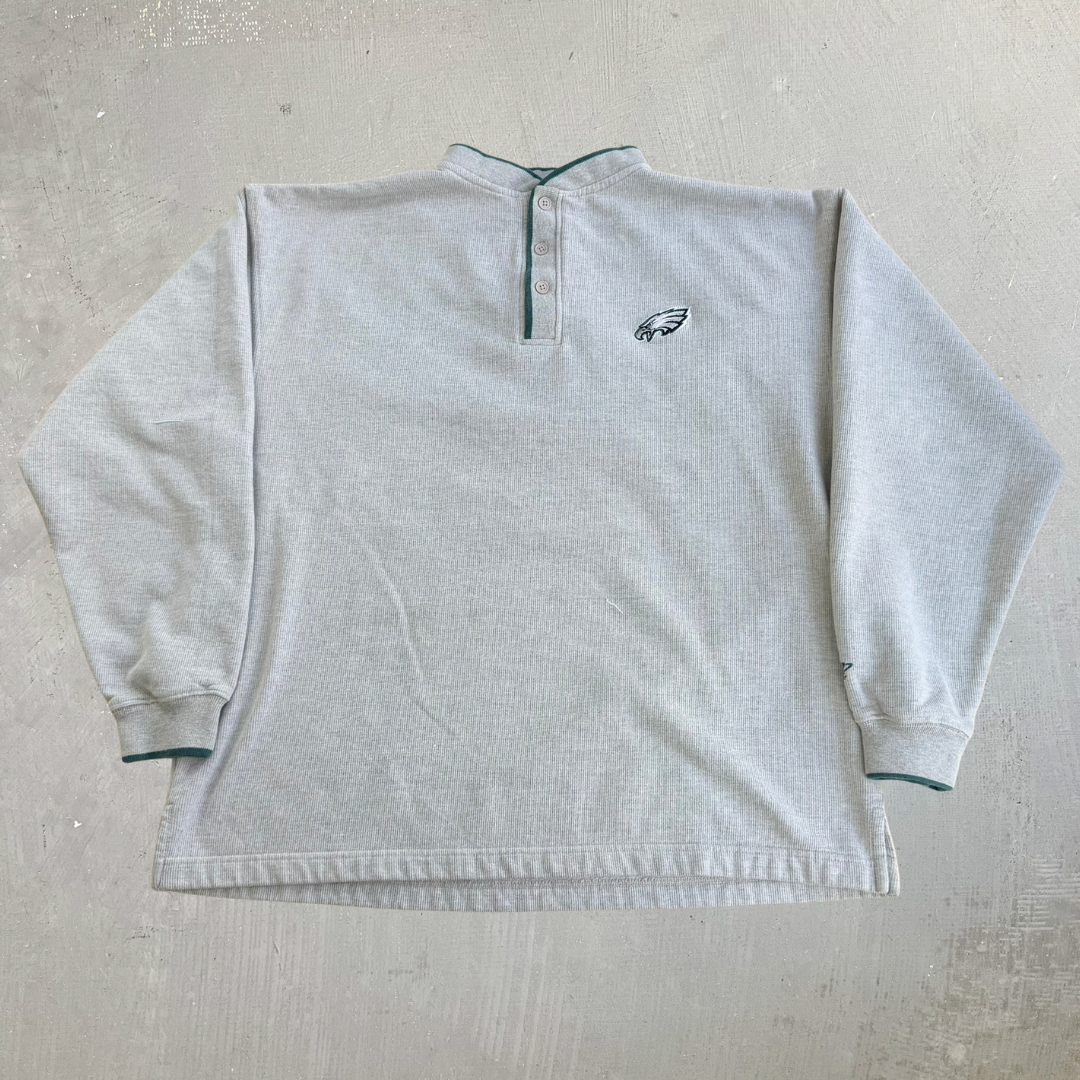 J- Vintage Philadelphia Eagles NFL Logo Athletic Embroidered Logo Henley Crewneck - L