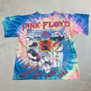 J- Vintage '94 Pink Floyd The Division Bell Tour Graphic Blue/Yellow Tie Dye Single Stitch Tee - XL