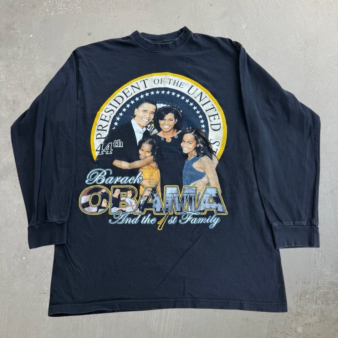 J- Vintage President Obama And The 1st Family Picture Graphic Long Sleeve Tee - XL