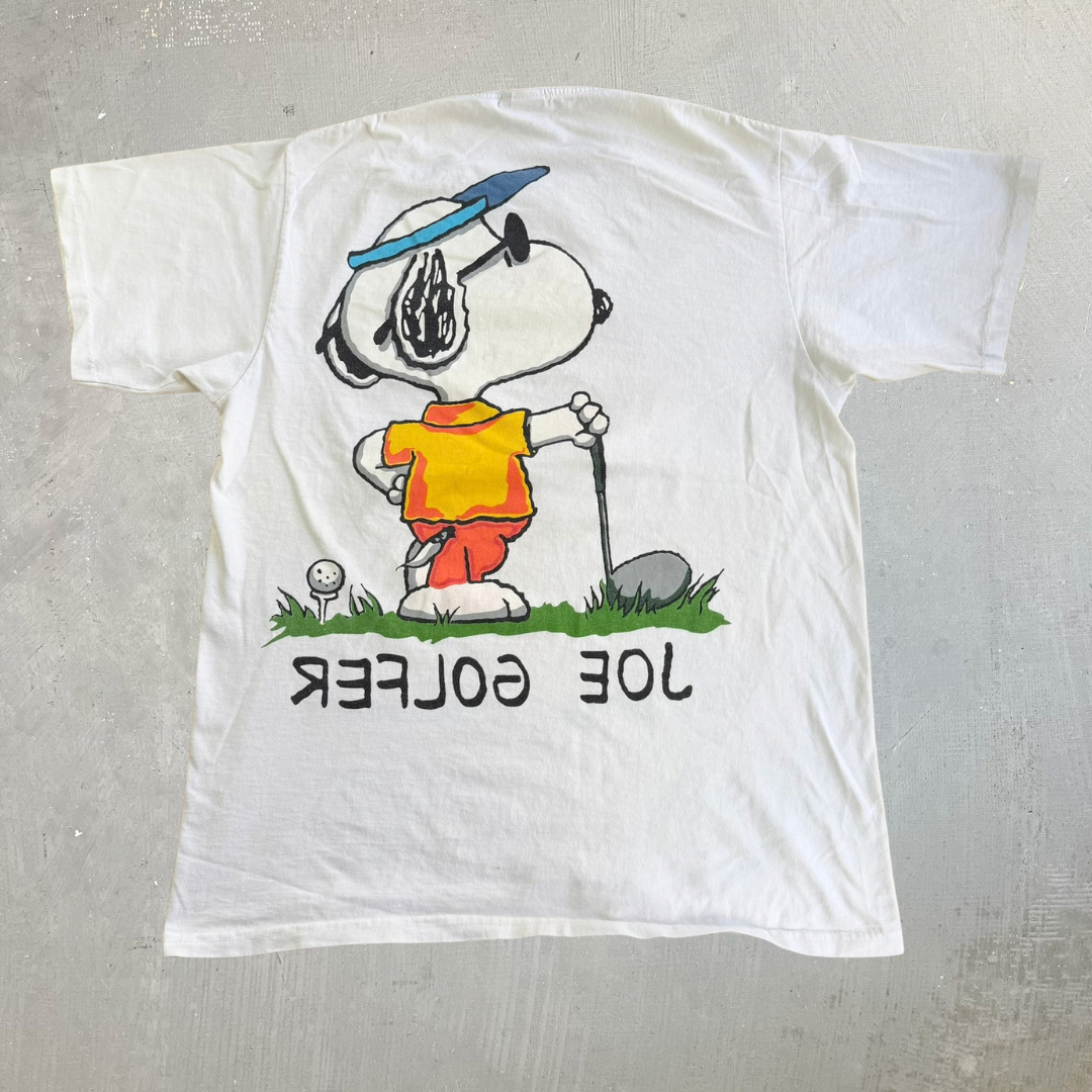 Vintage 90s Peanuts Snoopy Joe Golfer Graphic Made In USA Single Stitch Tee - L