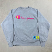 J- Vintage Champion Reverse Weave Embroidered Chenille Text Crewneck - M