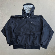 J- Vintage 90s Nike Embroidered Swoosh & Text Hooded Bomber Jacket - M