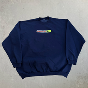 J- Vintage Nike Text & Swoosh Graphic Navy Crewneck - XL