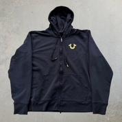 J- Vintage True Religion Gold Buddha Logo Black Zip Up Hoodie - 3XL