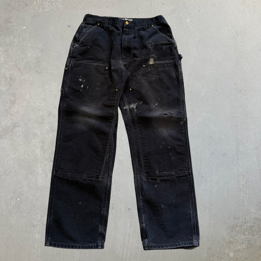 Vintage Carhartt Made In USA Black Double Knee Canvas Workwear Pants - 36x34