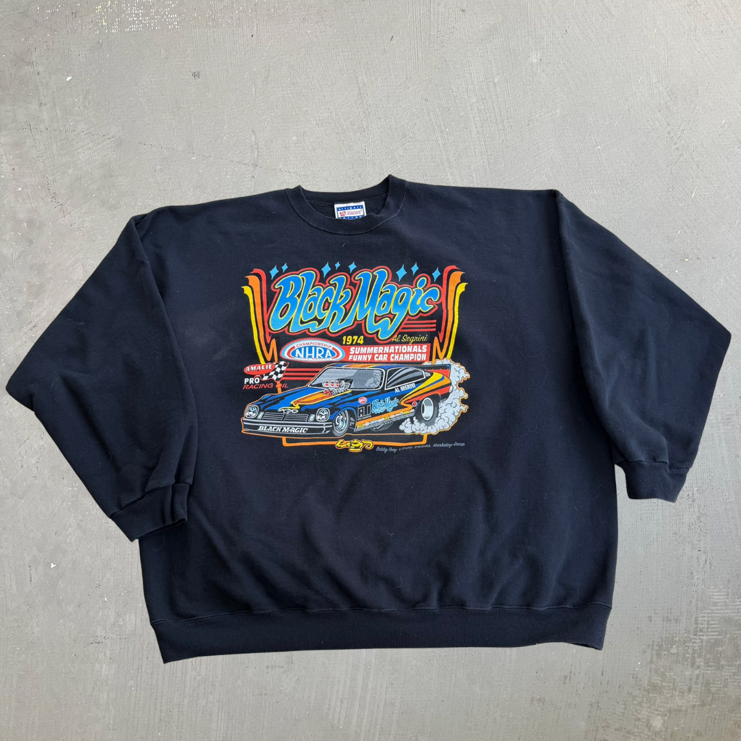 J- Vintage NHRA Drag Racing Black Magic Graphic Crewneck - 3XL
