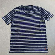 J- Vintage Polo RL Navy/White Striped V-Neck Tee - L