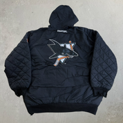 J- Vintage San Jose Sharks NHL Starter Hooded Zip Up Winter Jacket - XL