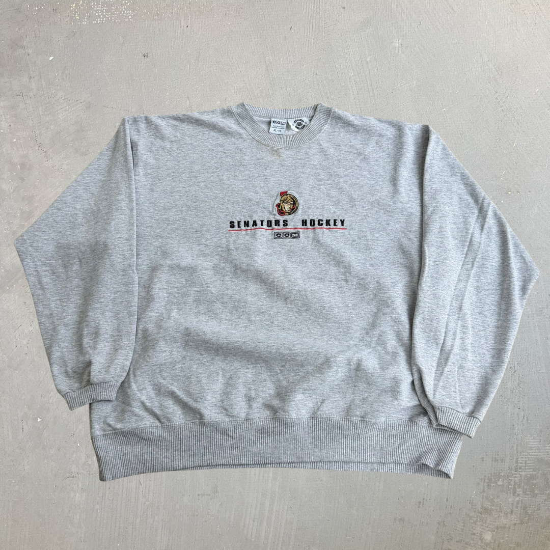 J- Vintage Ottawa Senator NHL Embroidered Logo Made In Canada Crewneck - XL