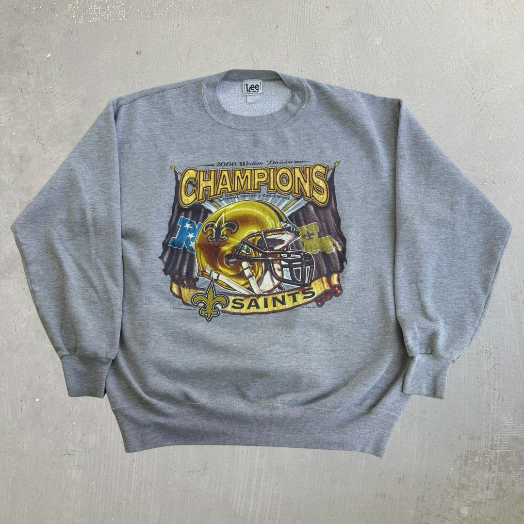 J- Vintage '01 New Orleans Saints NFL Western Division Champions Graphic Crewneck - L