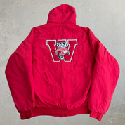 J- Vintage University Of Wisconsin Badgers Chenille Emb Logo Made In USA Winter Bomber Jacket - XL