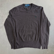 J- Vintage 90s Polo RL Embroidered Logo Brown Knit Sweater - XL