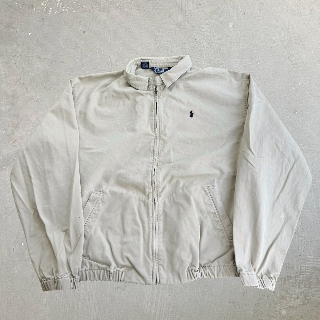 J- Vintage Polo RL Embroidered Logo Bomber Style Beige Zip Up Jacket - L