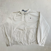 J- Vintage Polo RL Embroidered Logo Bomber Style Beige Zip Up Jacket - L