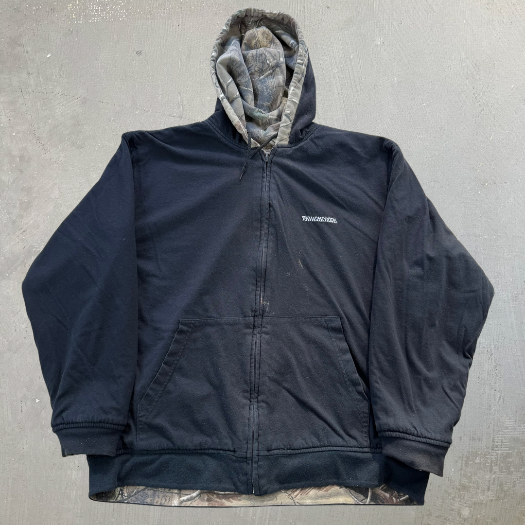 J- Vintage Winchester Reversible Real Tree Camo Zip Up Hoodie - XL