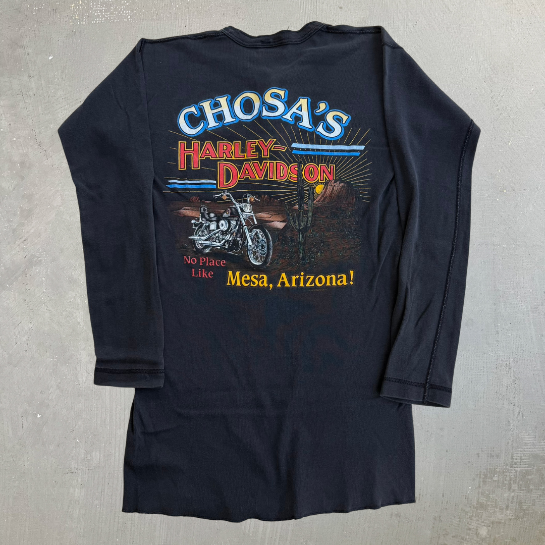 J- Vintage Harley Davidson Mesa Arizona Graphic Made In USA Henley Long Sleeve Under Shirt - L
