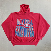 J- Vintage '92 Montreal Canadiens NHL Logo & Text Graphic Hoodie - L
