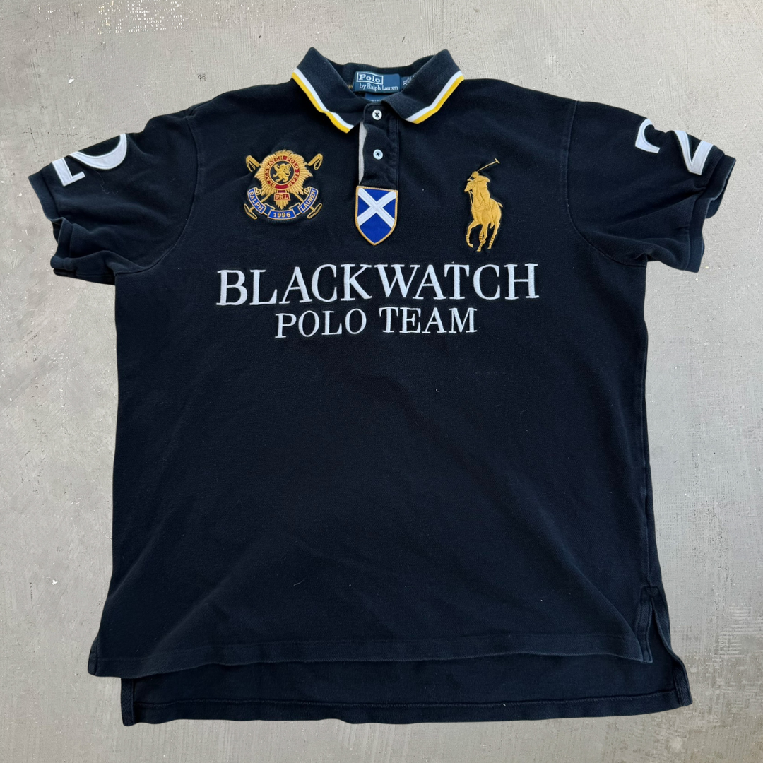 J- Vintage Polo RL Blackwatch Polo Team Embroidered Polo Shirt - XL