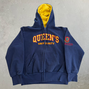J- Vintage Queen's University Embroidered Logo Zip Up Hoodie - L