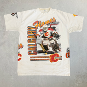 J- Vintage '91 Calgary Flames NHL Jumbo Print Single Stitch Tee - One Size (XL)