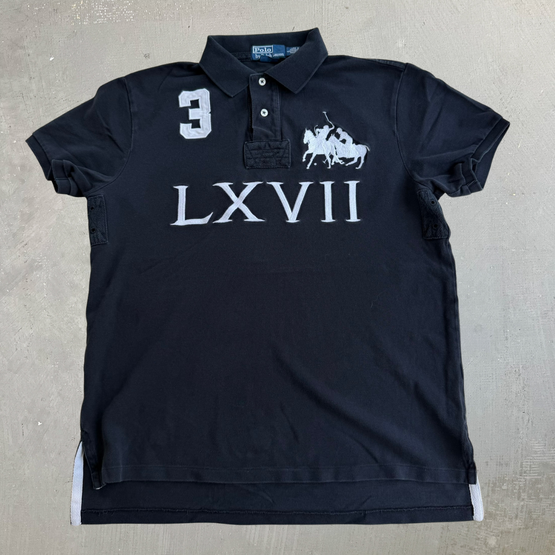 J- Vintage Polo RL LXVII Embroidered Text & Logo Short Sleeve Polo Shirt - L
