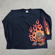 J- Vintage Y2K JNCO Jeans Flames & Dragon Graphic Made In USA Long Sleeve Tee - 2XL