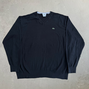 J- Vintage Lacoste Embroidered Logo Black Knit Sweater - 7 (fits XL)